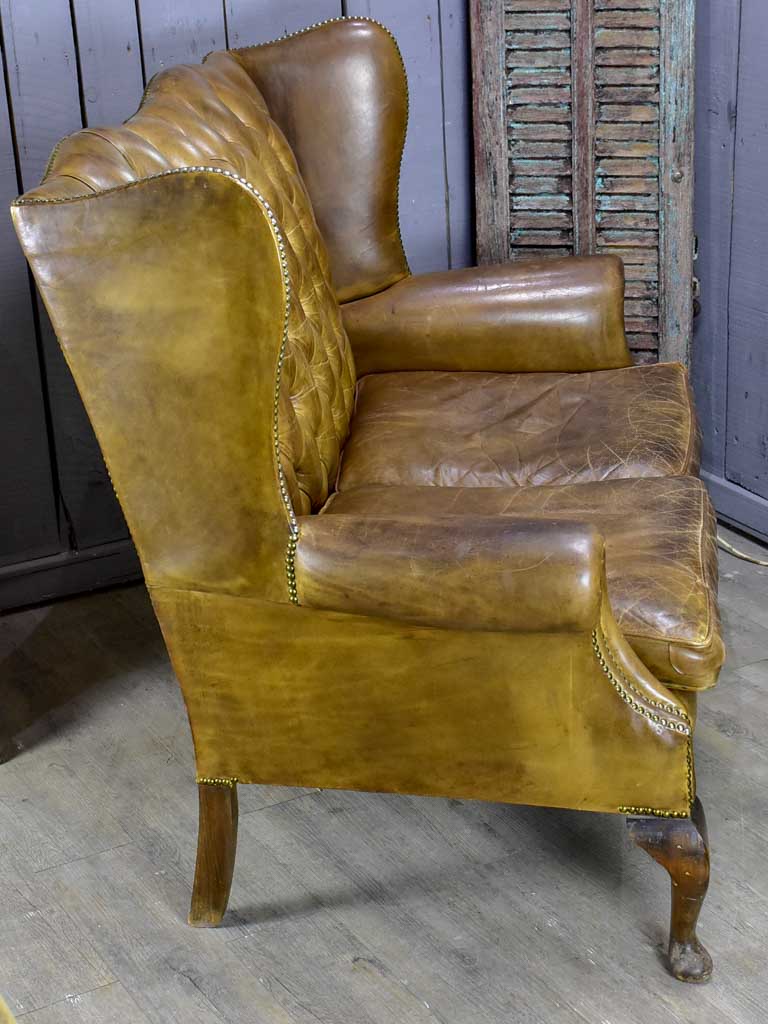 Mid Century English leather chesterfield sofa