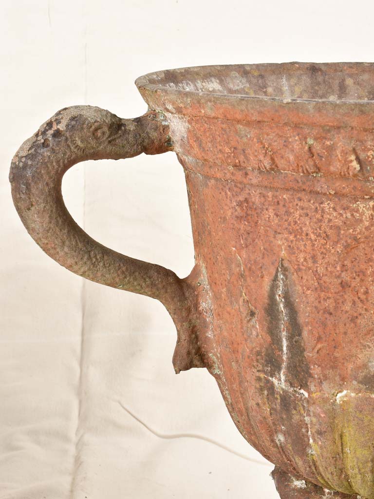 Large pair of 18th century cast-iron planters with blue patina 19¼"