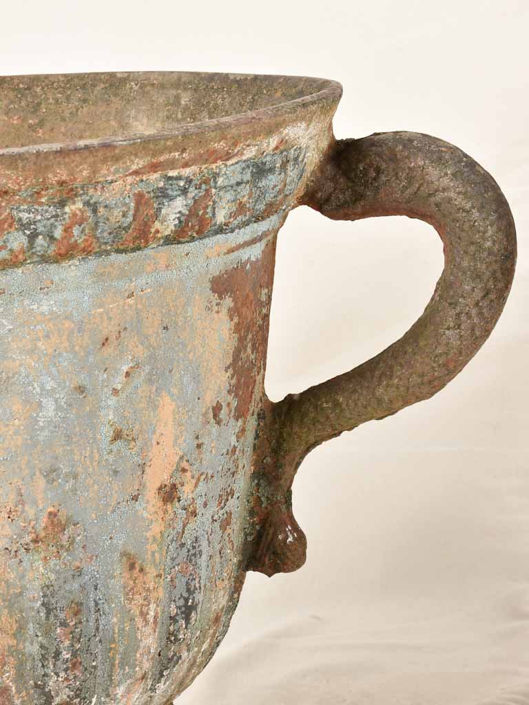Large pair of 18th century cast-iron planters with blue patina 19¼"