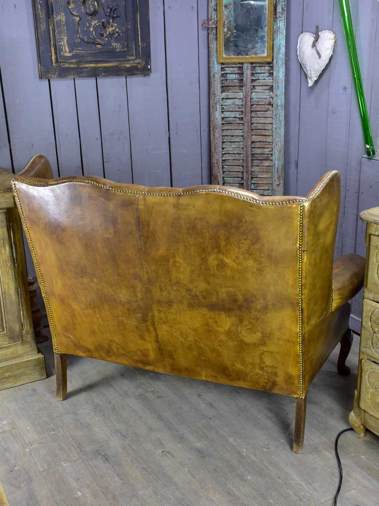 Mid Century English leather chesterfield sofa