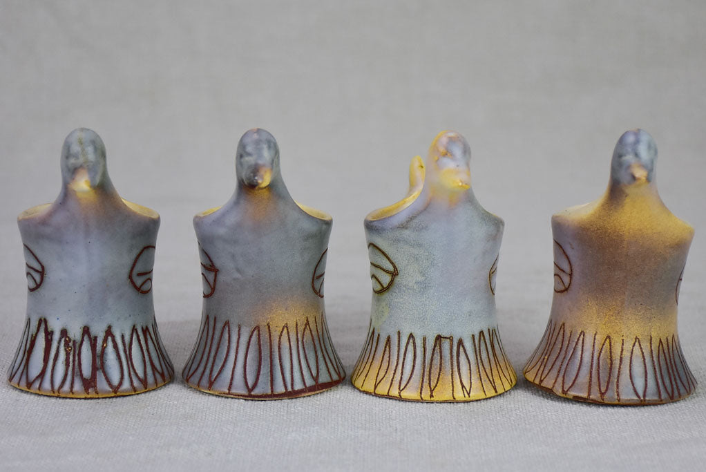 Set of four mid-century French bird-shaped egg cups from Vallauris