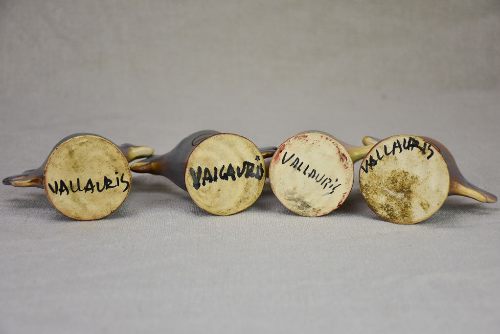 Set of four mid-century French bird-shaped egg cups from Vallauris