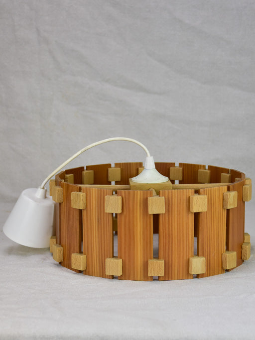 Vintage French ceiling light with slatted two-tone timber 12½" x 5"