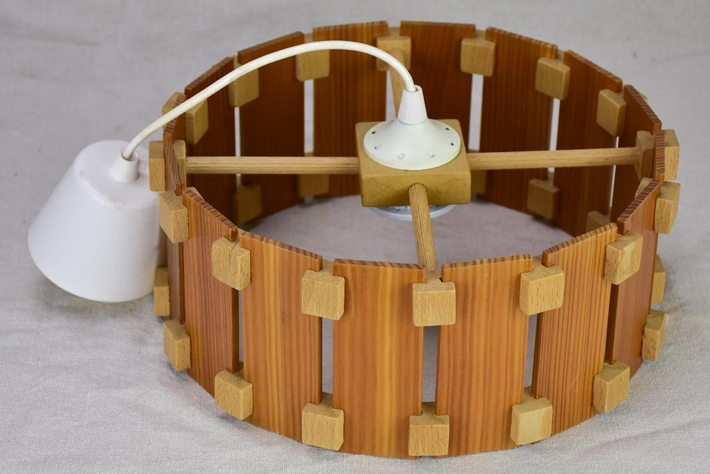 Vintage French ceiling light with slatted two-tone timber 12½" x 5"