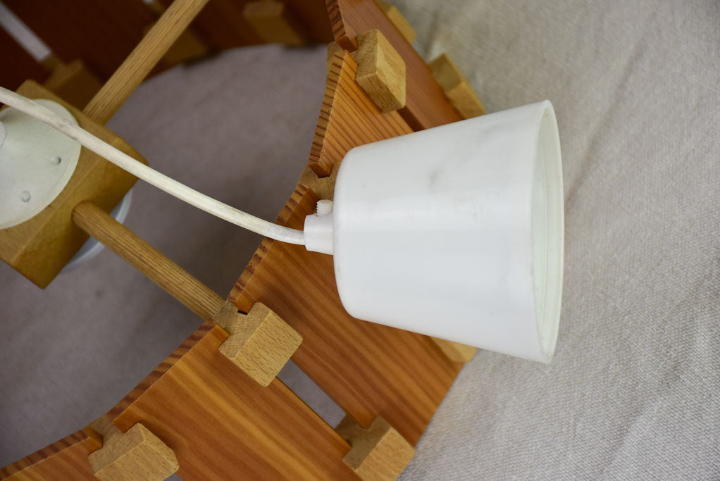 Vintage French ceiling light with slatted two-tone timber 12½" x 5"