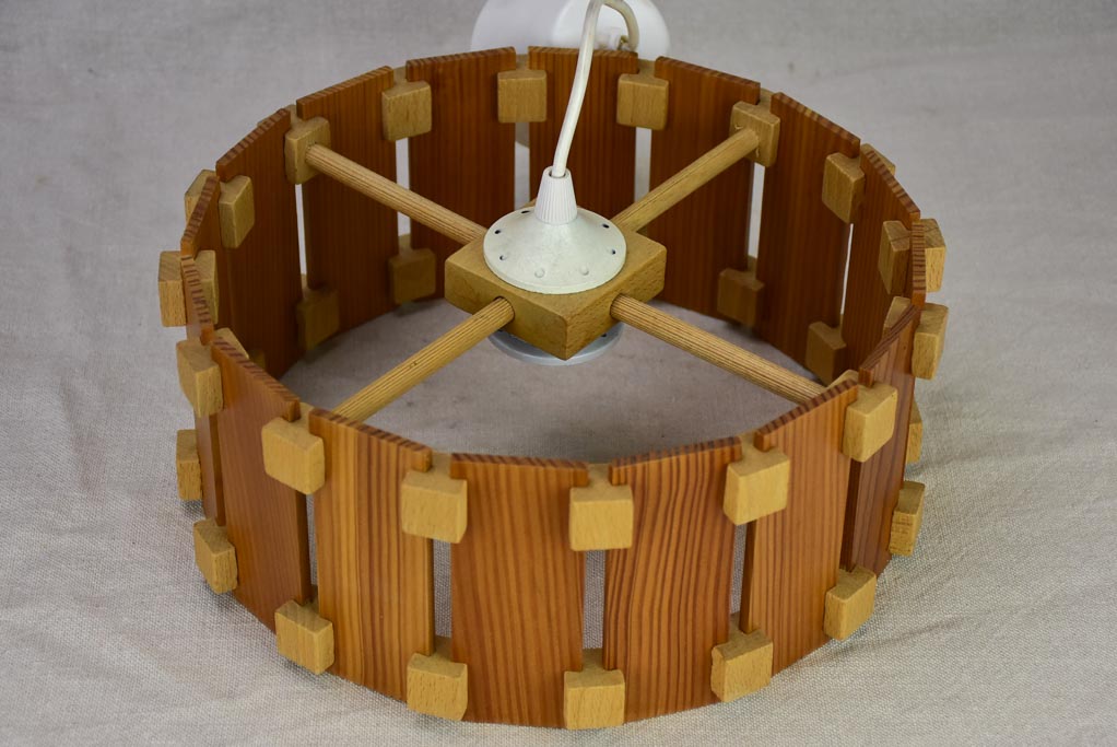 Vintage French ceiling light with slatted two-tone timber 12½" x 5"