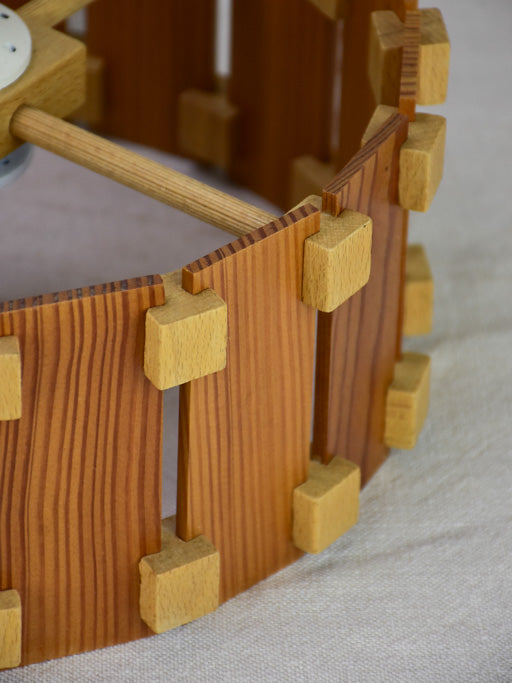 Vintage French ceiling light with slatted two-tone timber 12½" x 5"
