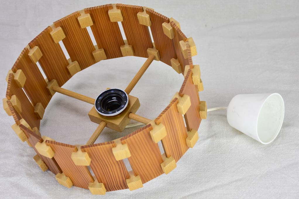 Vintage French ceiling light with slatted two-tone timber 12½" x 5"