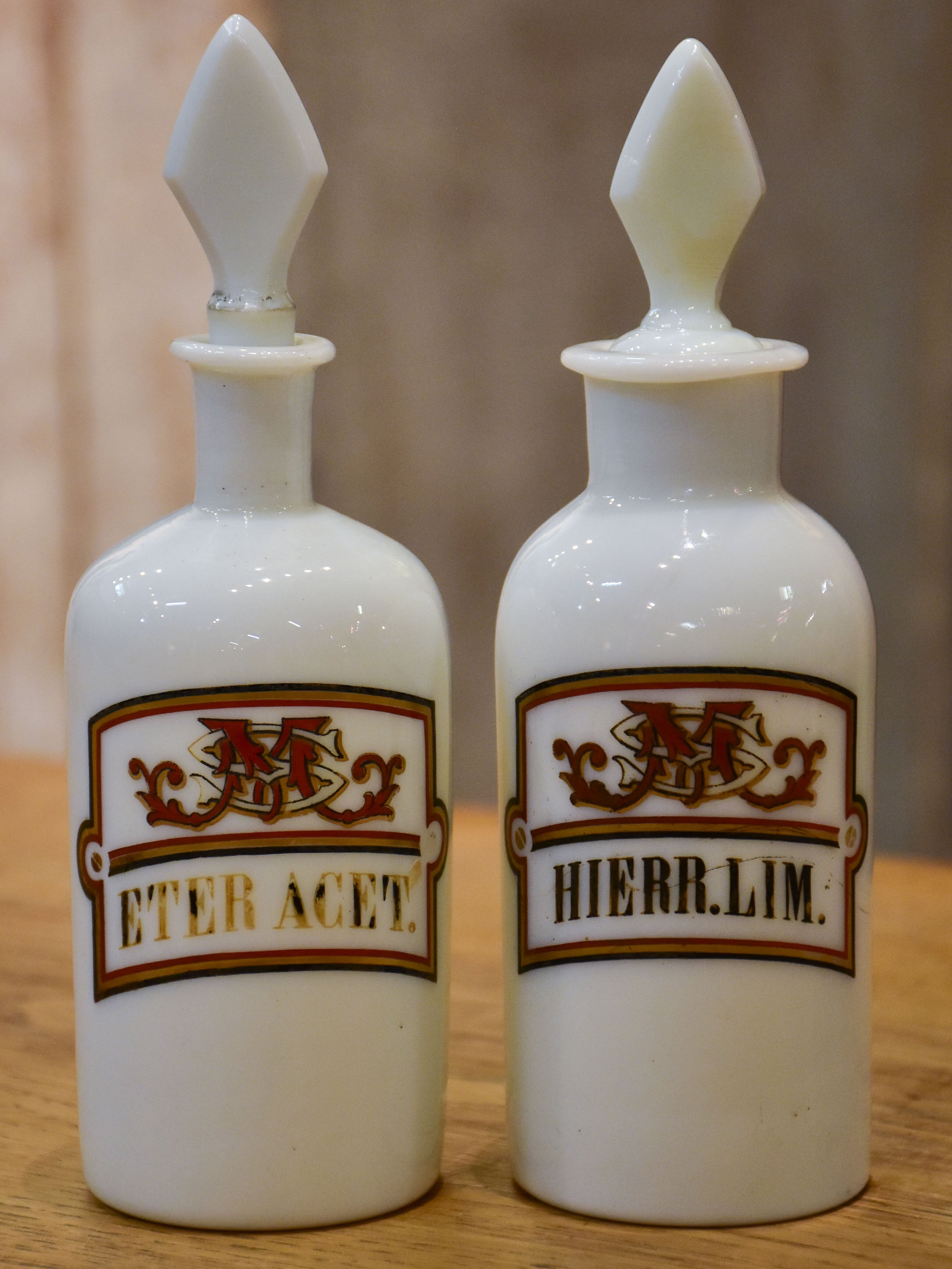 Set of 17 antique French opaline apothecary flasks