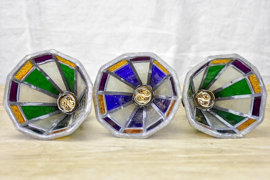 Three small antique lead light suspension lights - Tiffany style 6¼"