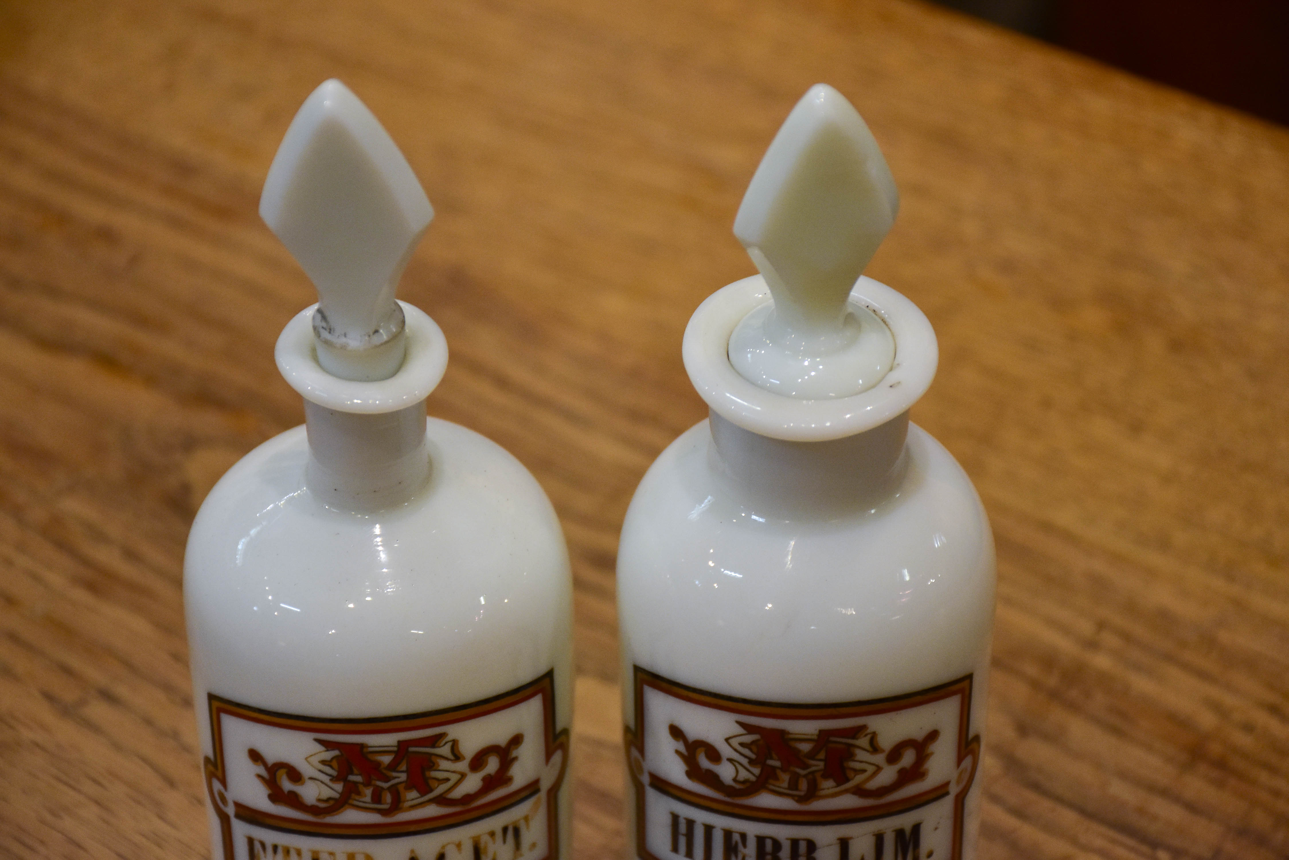 Set of 17 antique French opaline apothecary flasks