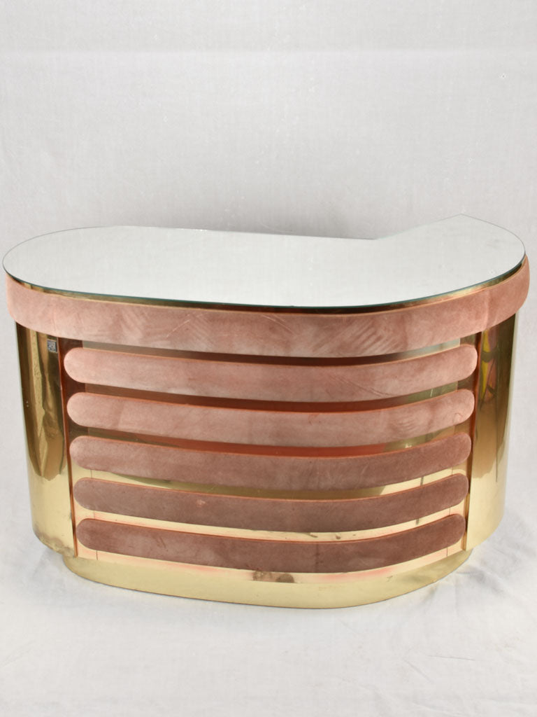 1970s brass & pink velvet curved bar - Willy Rizzo - 52¼"