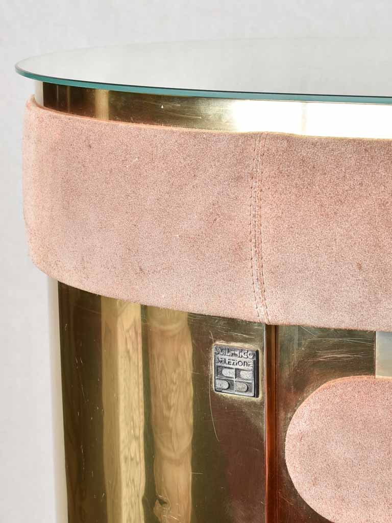 1970s brass & pink velvet curved bar - Willy Rizzo - 52¼"