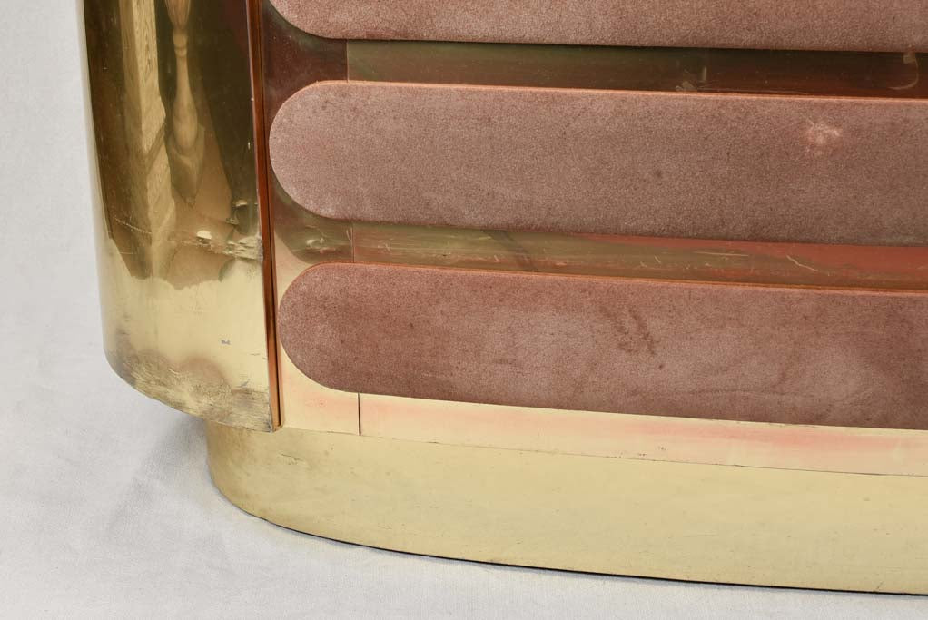 1970s brass & pink velvet curved bar - Willy Rizzo - 52¼"