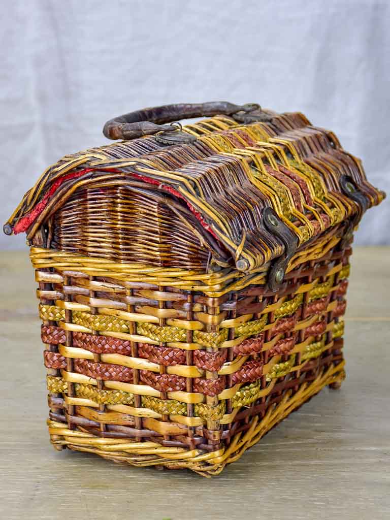 Small antique French children's school lunch basket