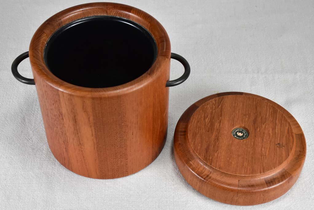 Danish teak ice bucket with lid 8¼"