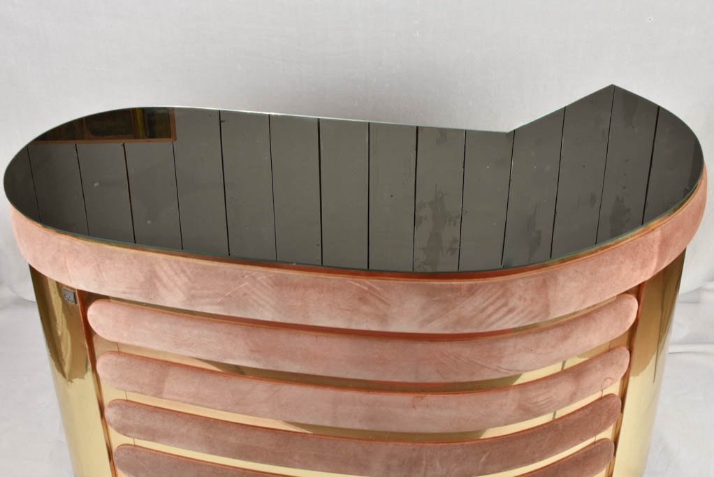 1970s brass & pink velvet curved bar - Willy Rizzo - 52¼"