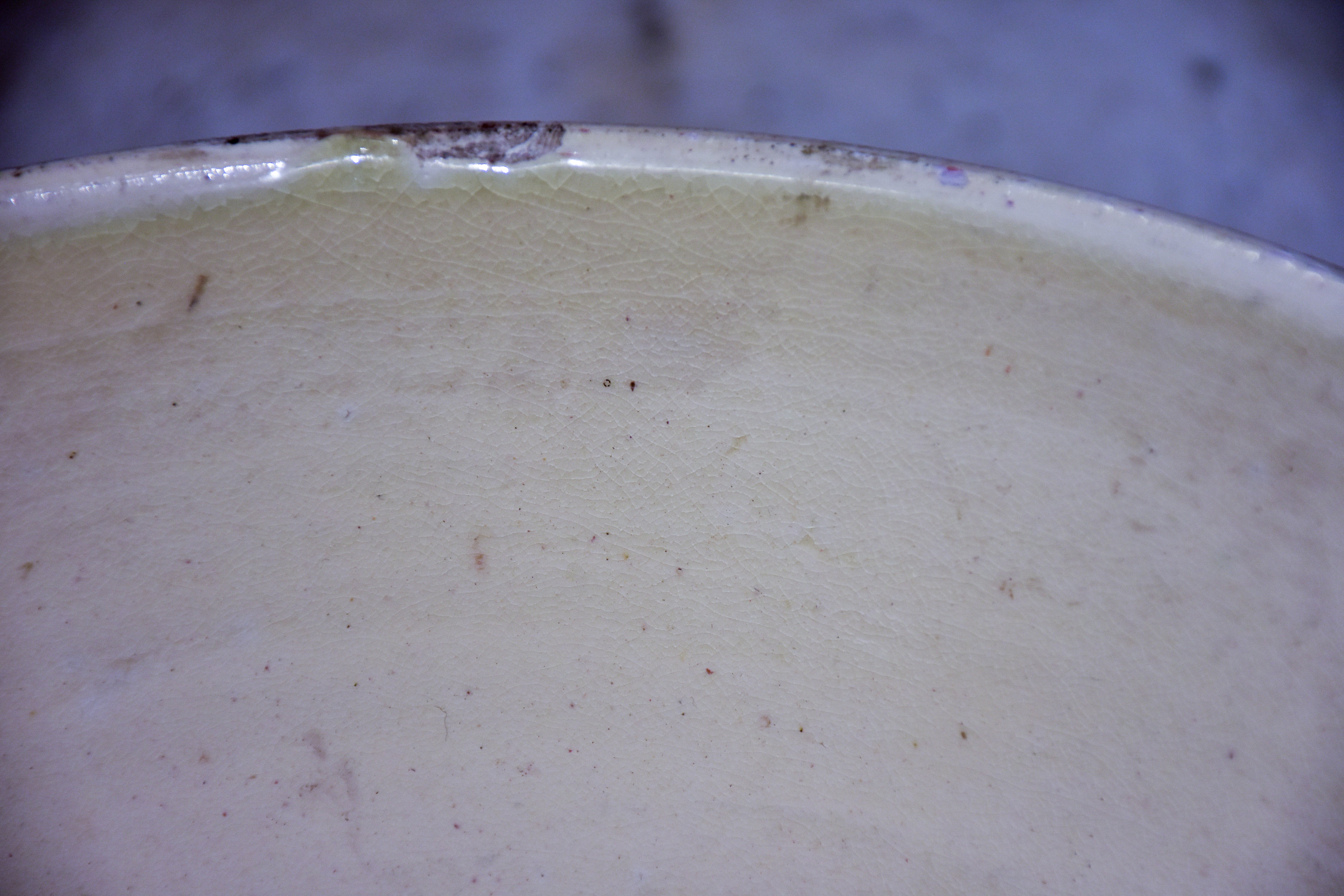Antique French preserving bowl with cream glaze