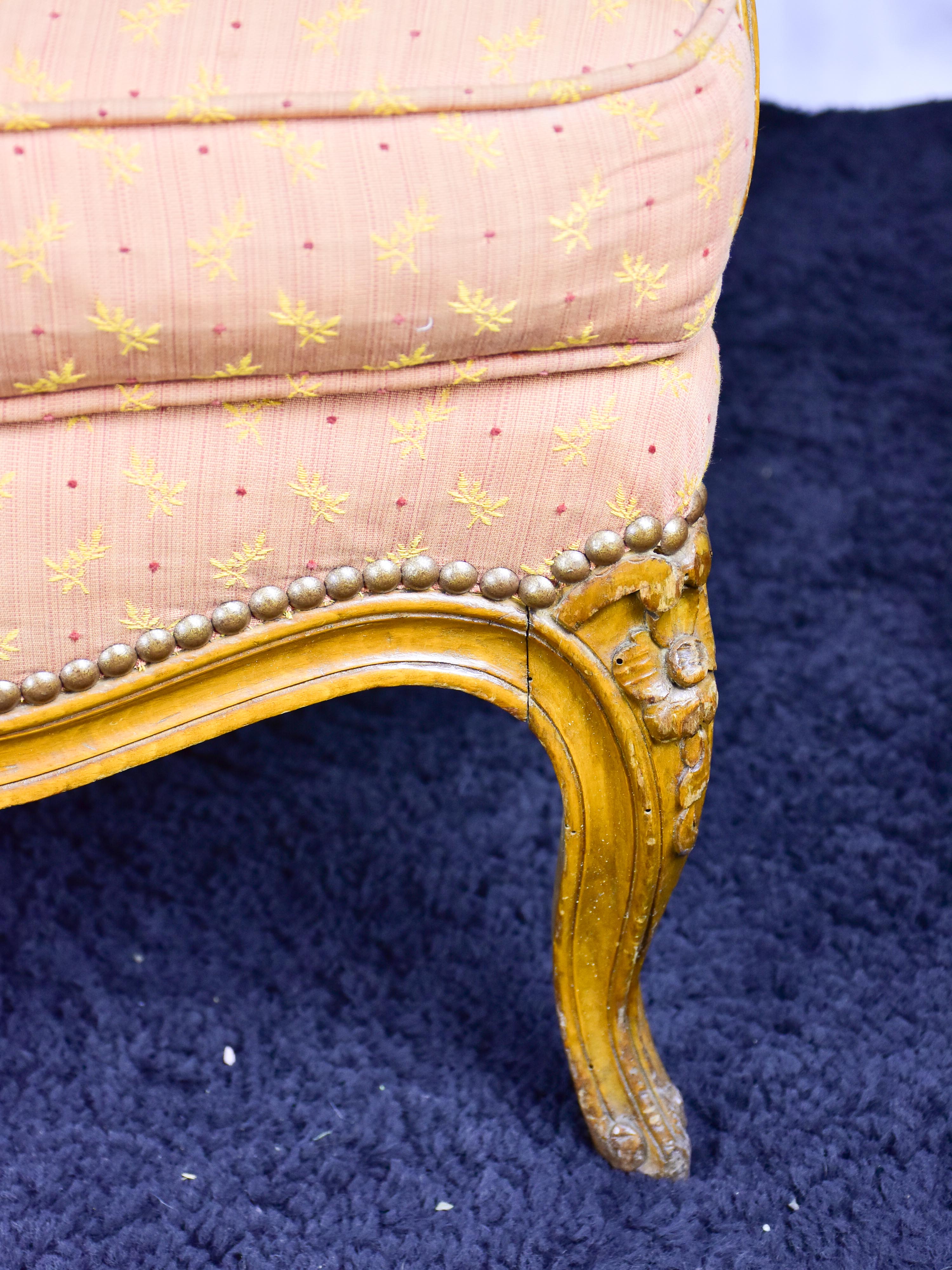 Pair of antique French Bergere Louis XV armchairs