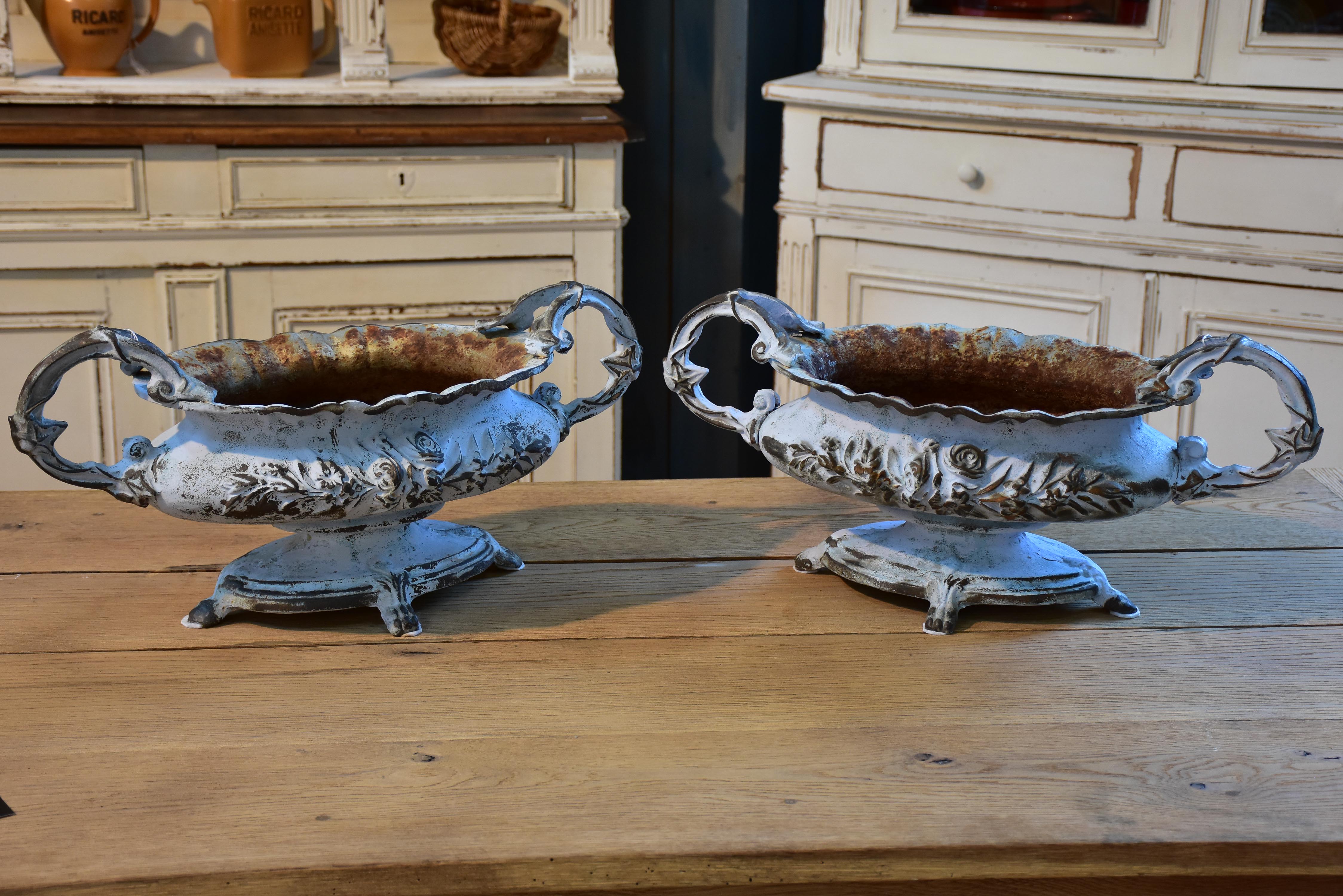Pair of antique French cast iron garden planters