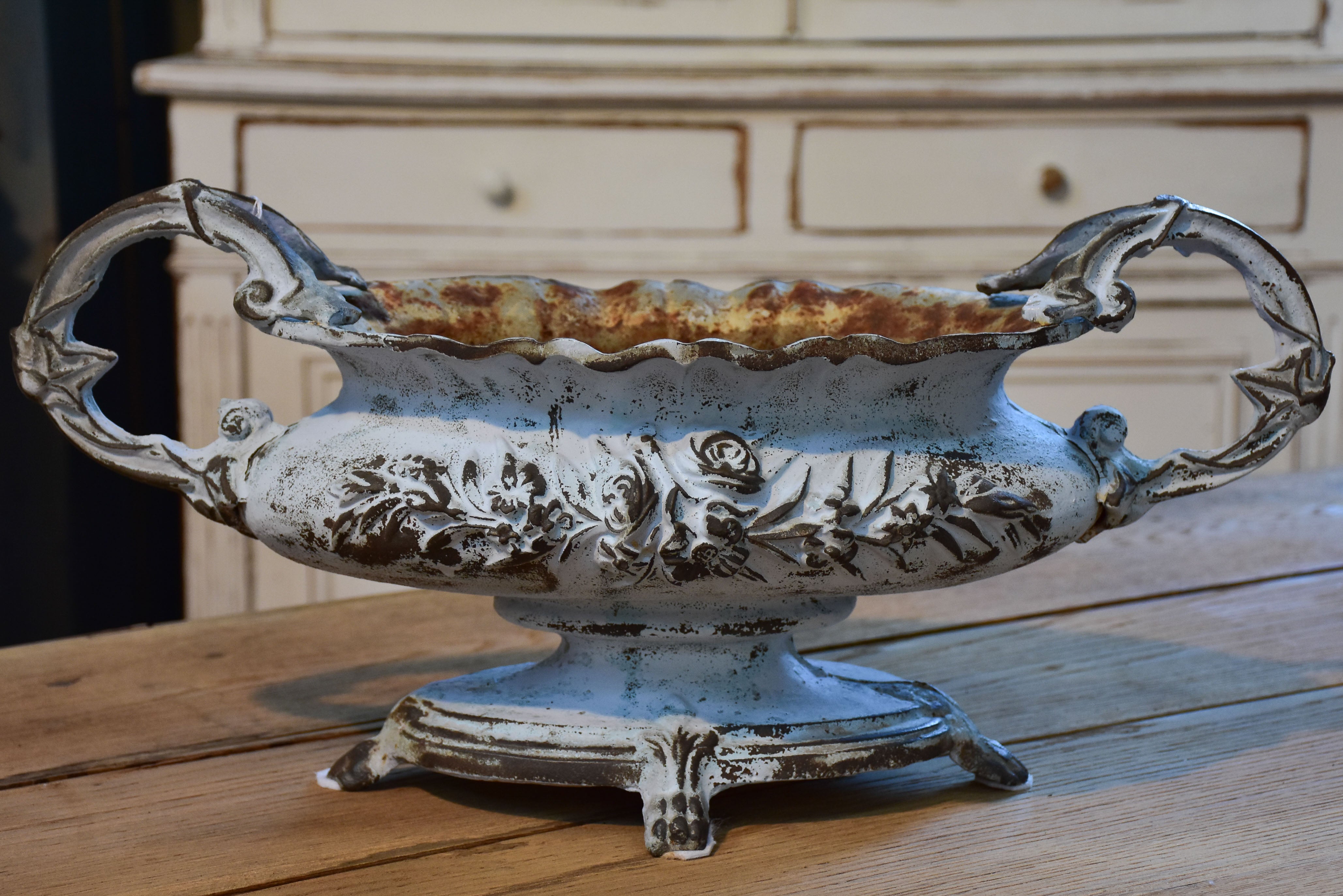 Pair of antique French cast iron garden planters
