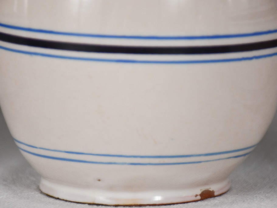 Collection of eight 19th-century white pots with blue stripes from Sète