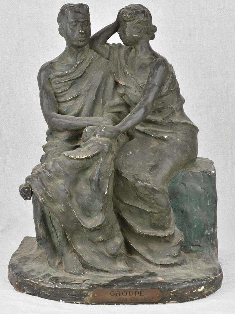 Vintage 1907 Signed Plaster Couple Art