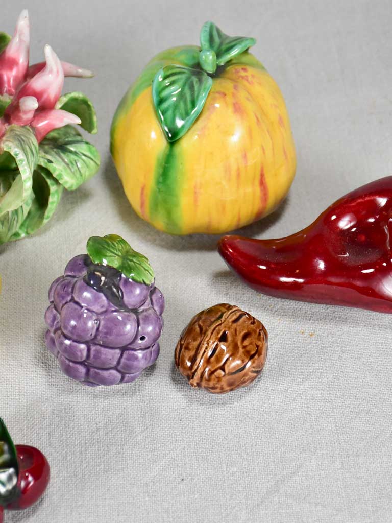 Collection of mid-century porcelain fruit and vegetables