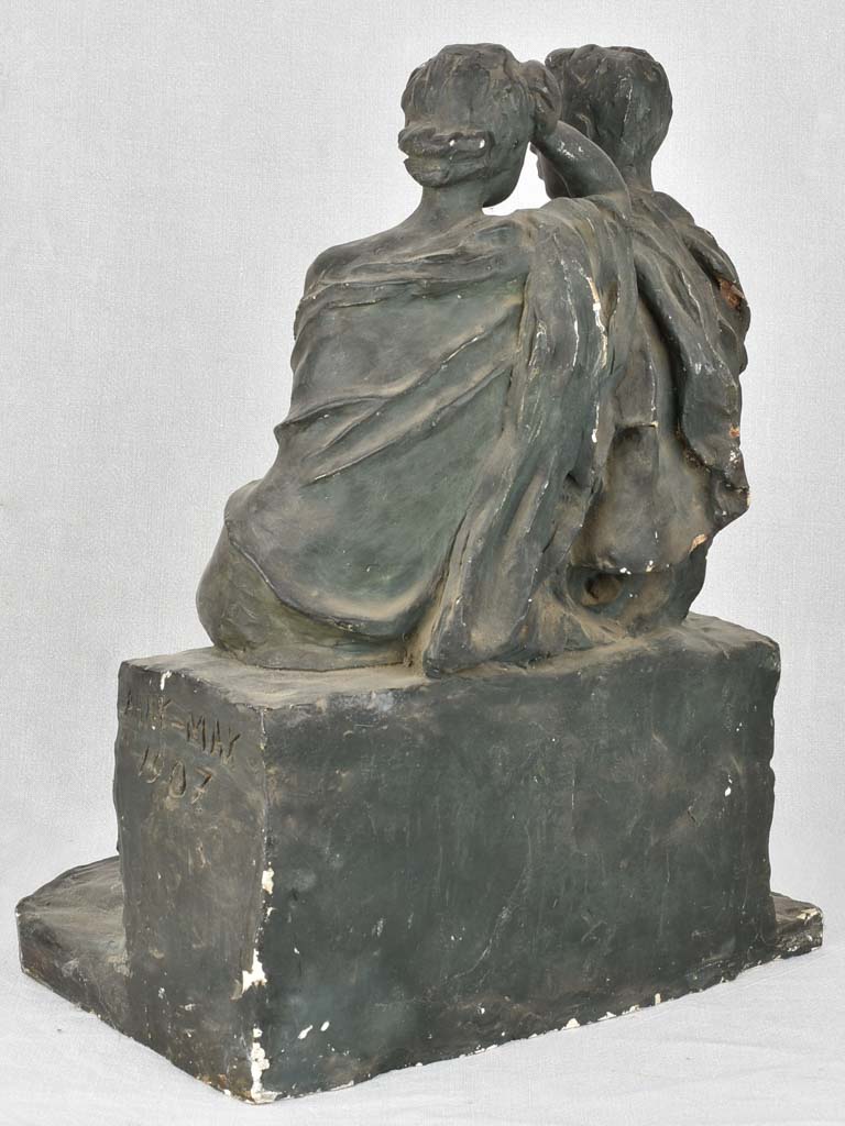 Antique Signed Draped Couple Artwork