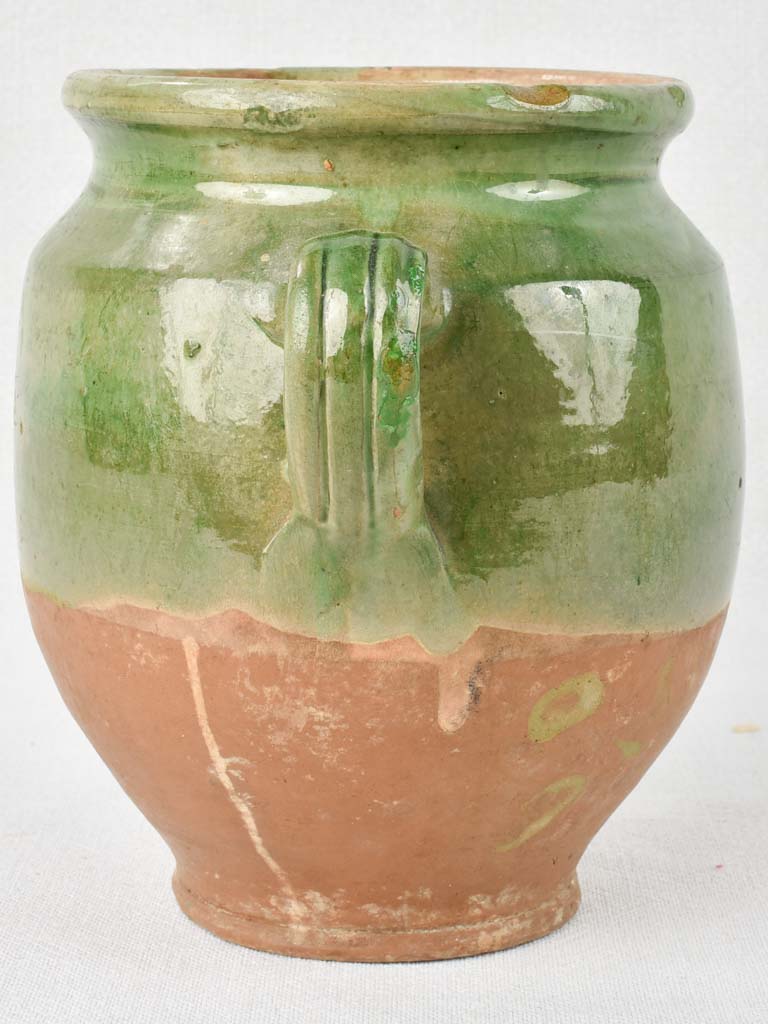 Antique French confit pot with green glaze 7½"