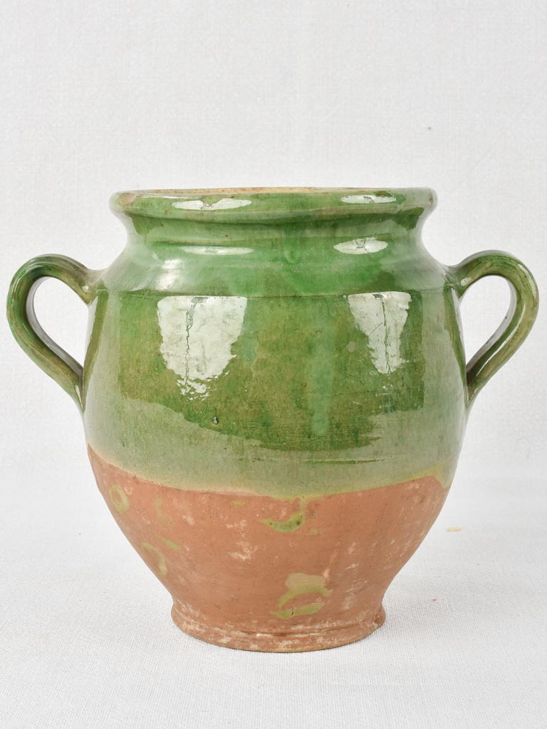 Antique French confit pot with green glaze 7½"