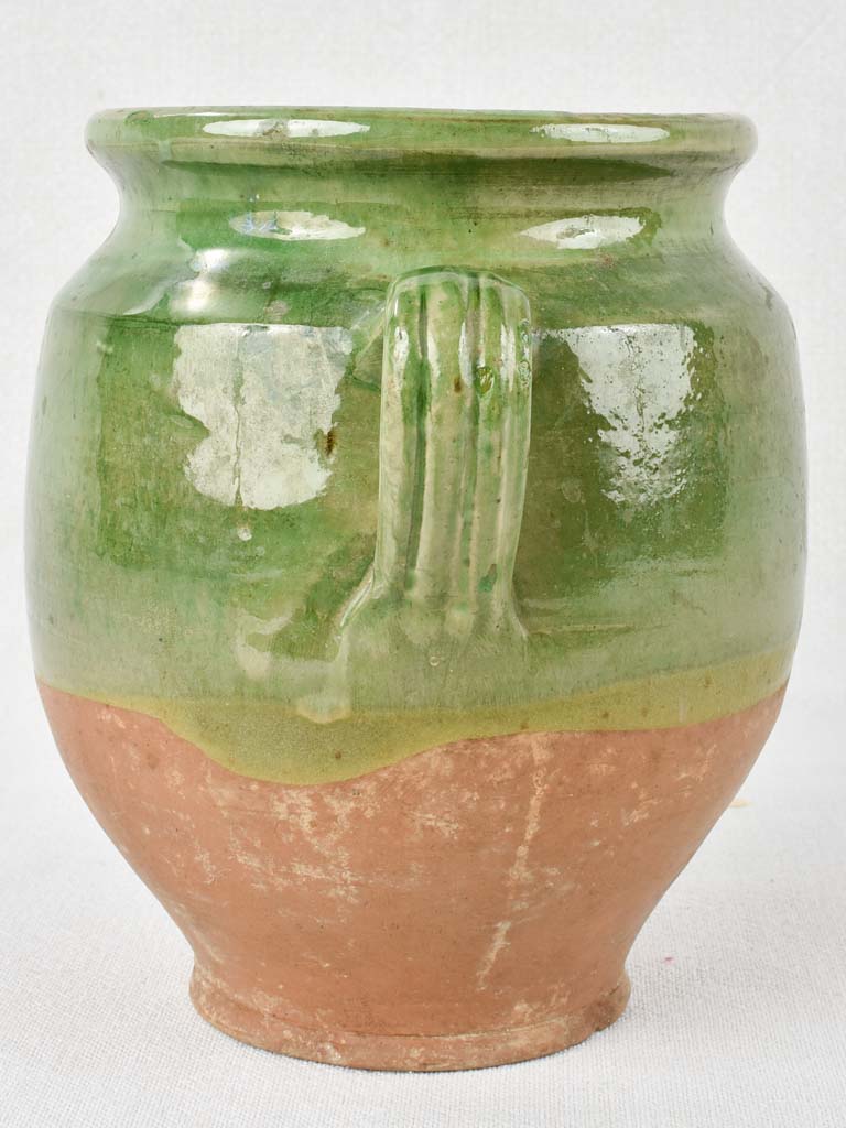 Antique French confit pot with green glaze 7½"