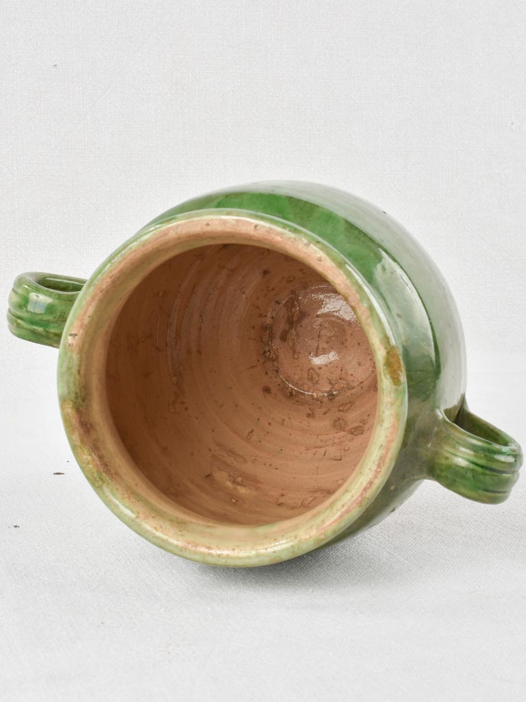 Antique French confit pot with green glaze 7½"