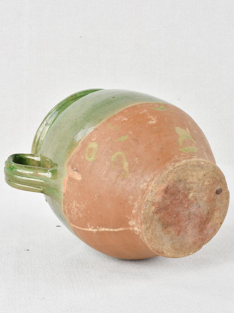 Antique French confit pot with green glaze 7½"