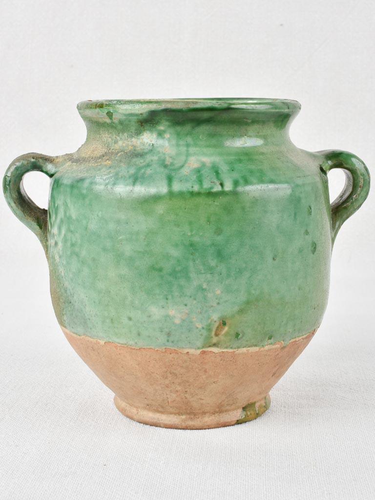 Antique French confit pot with green / blue glaze 6¾"