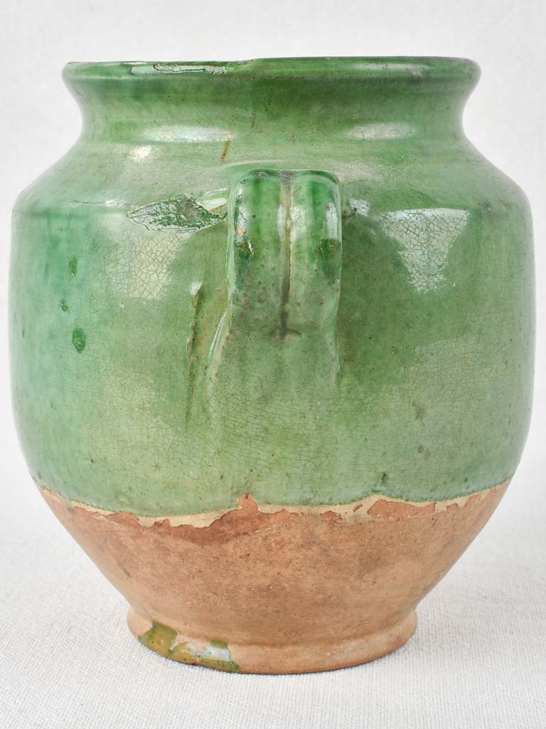 Antique French confit pot with green / blue glaze 6¾"