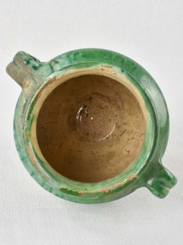 Antique French confit pot with green / blue glaze 6¾"