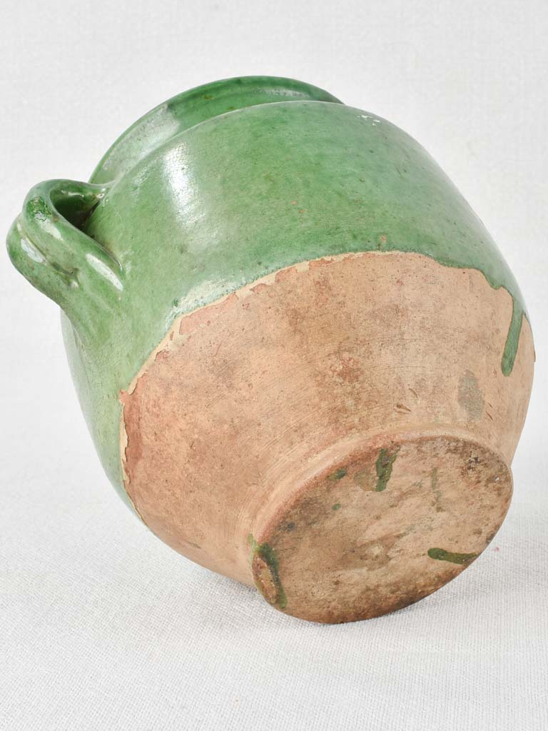 Antique French confit pot with green / blue glaze 6¾"