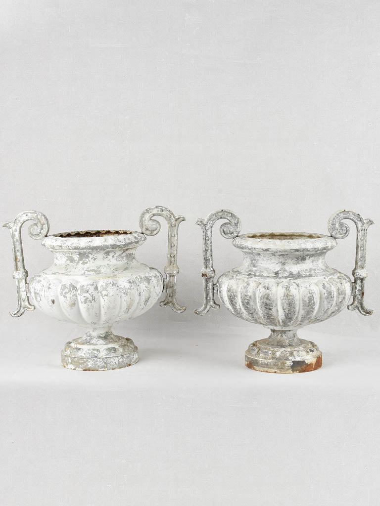 Pair of Chambord cast iron garden urns - white patina 16¼"