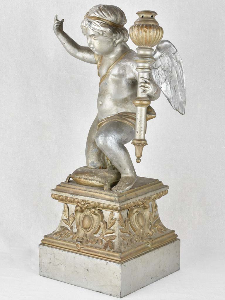 Vintage electrifiable kneeling cherub statue