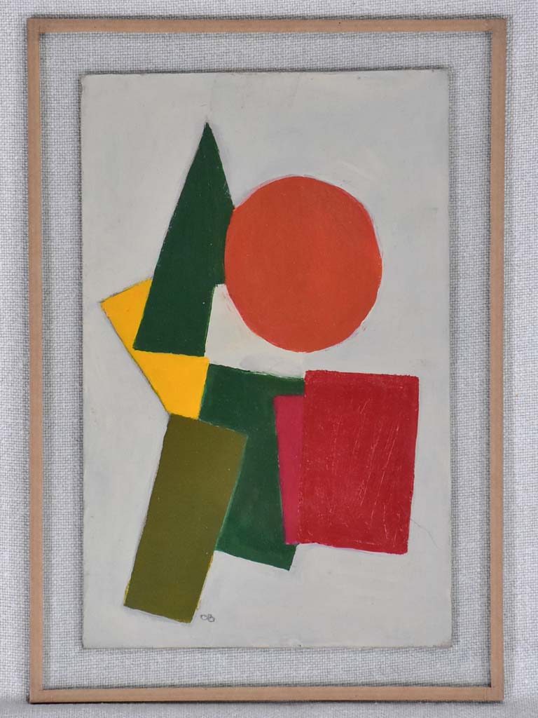 Small abstract painting by Caroline Beauzon - green, yellow, red & orange 10¾ x 7½""