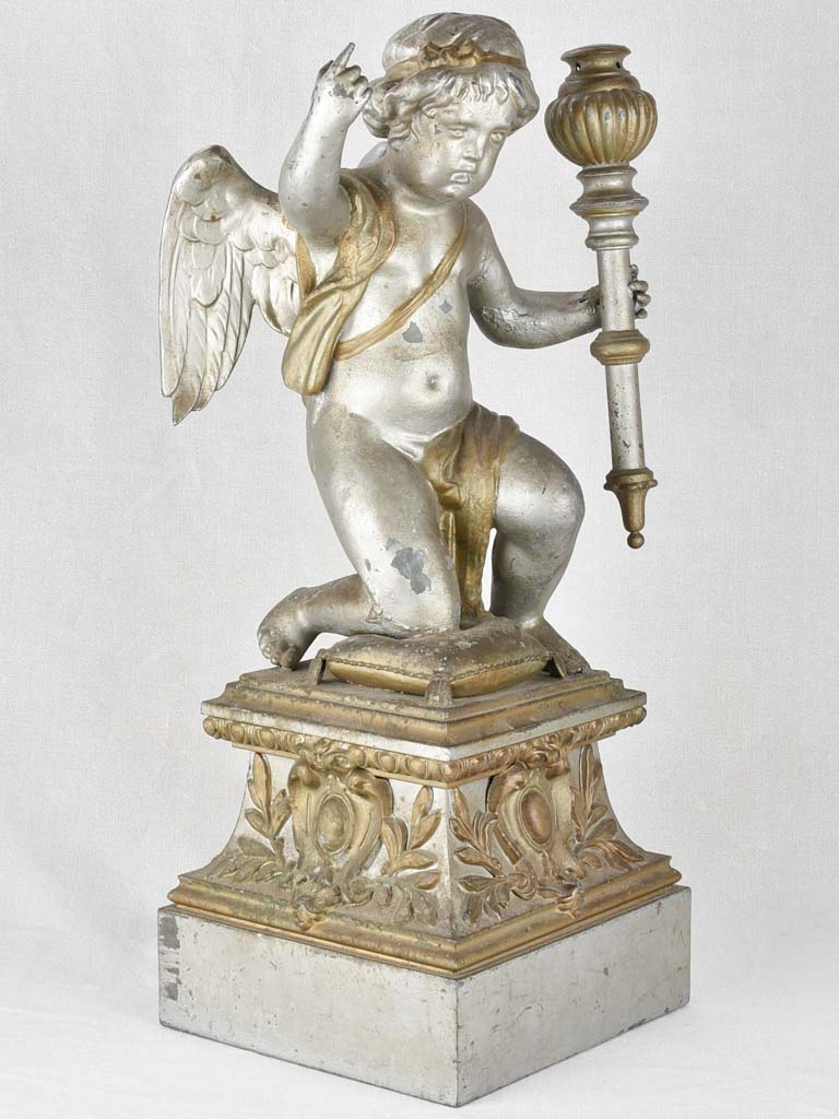 Rustic finish kneeling angel sculpture