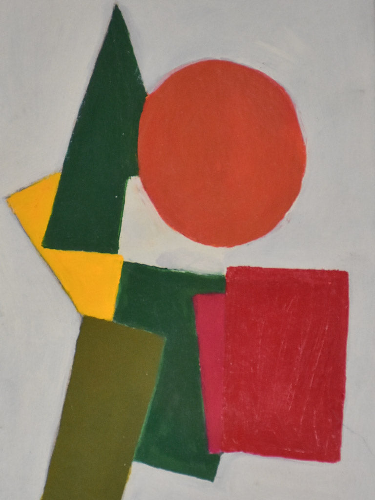 Small abstract painting by Caroline Beauzon - green, yellow, red & orange 10¾ x 7½""