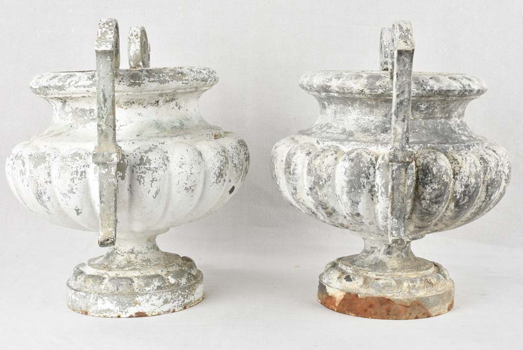 Pair of Chambord cast iron garden urns - white patina 16¼"