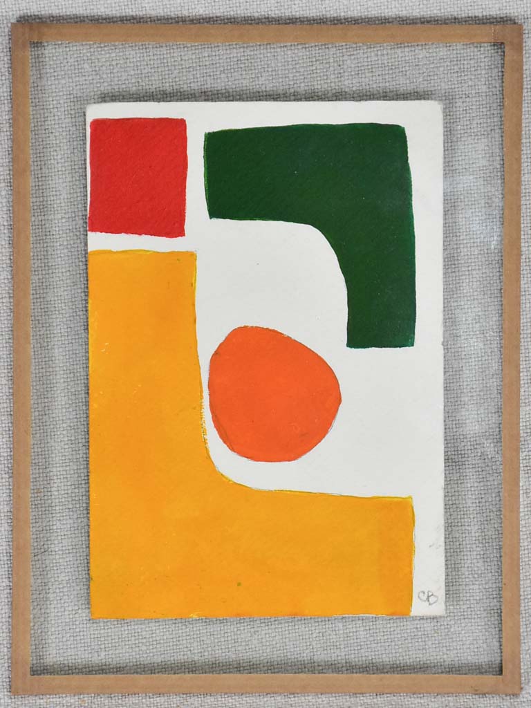Caroline Beauzon abstract painting - green, red, yellow, orange & white 7½" x 5½"