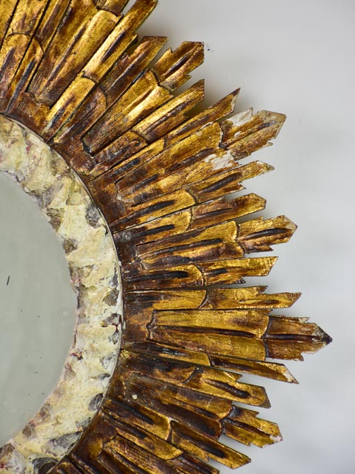 Mid century French sunburst mirror with gold and beige frame 27¼"