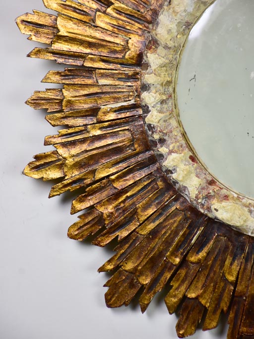 Mid century French sunburst mirror with gold and beige frame 27¼"