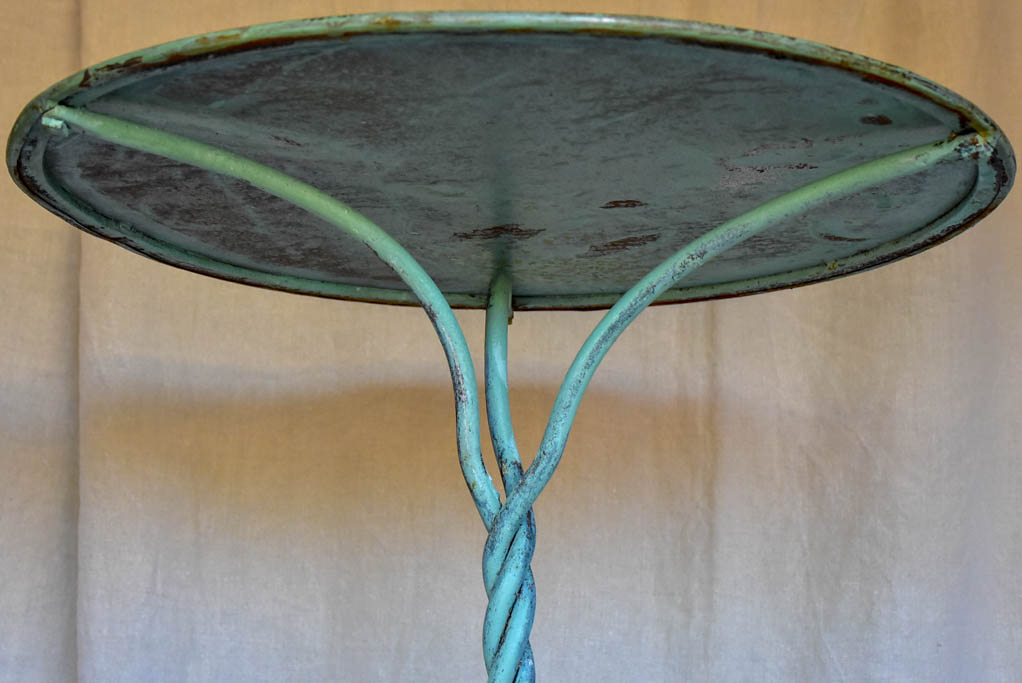 Late 19th Century French garden table with twisted metal base - aqua blue