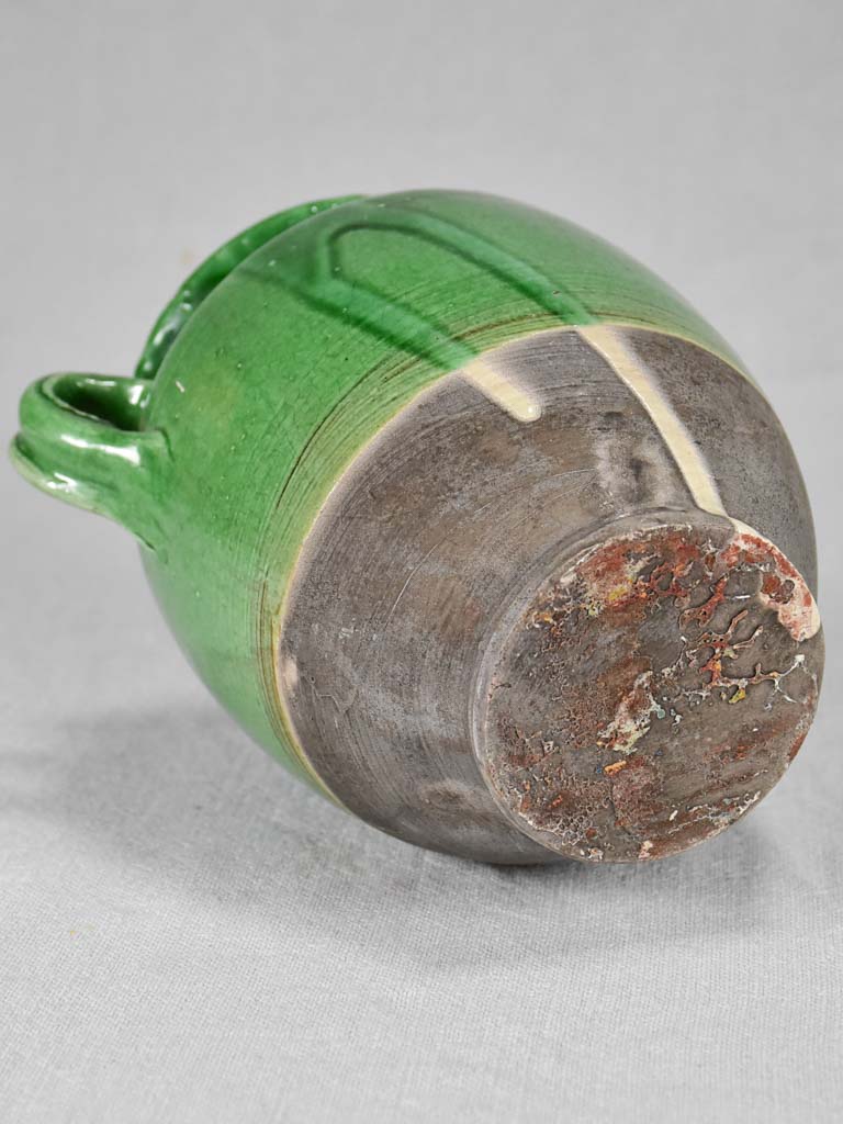 Small antique French confit pot with green glaze 7½"