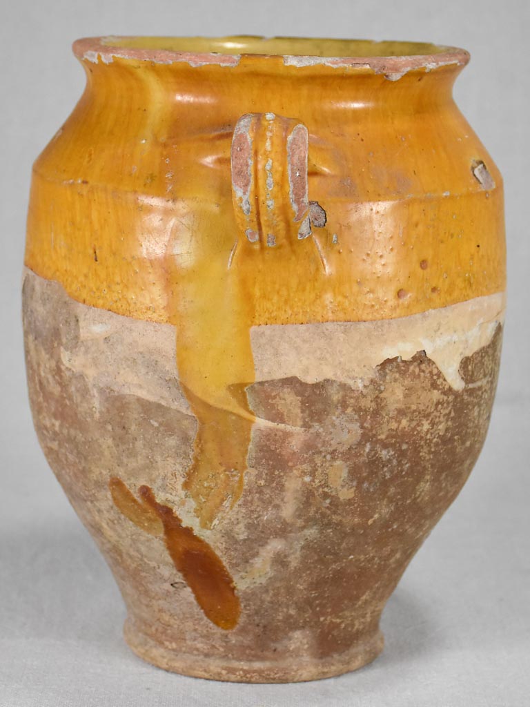 Antique French confit pot with yellow glaze 11"